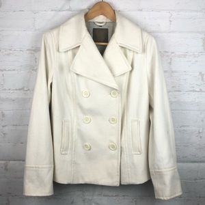 Double Breasted Fully Lined Ivory Pea Coat